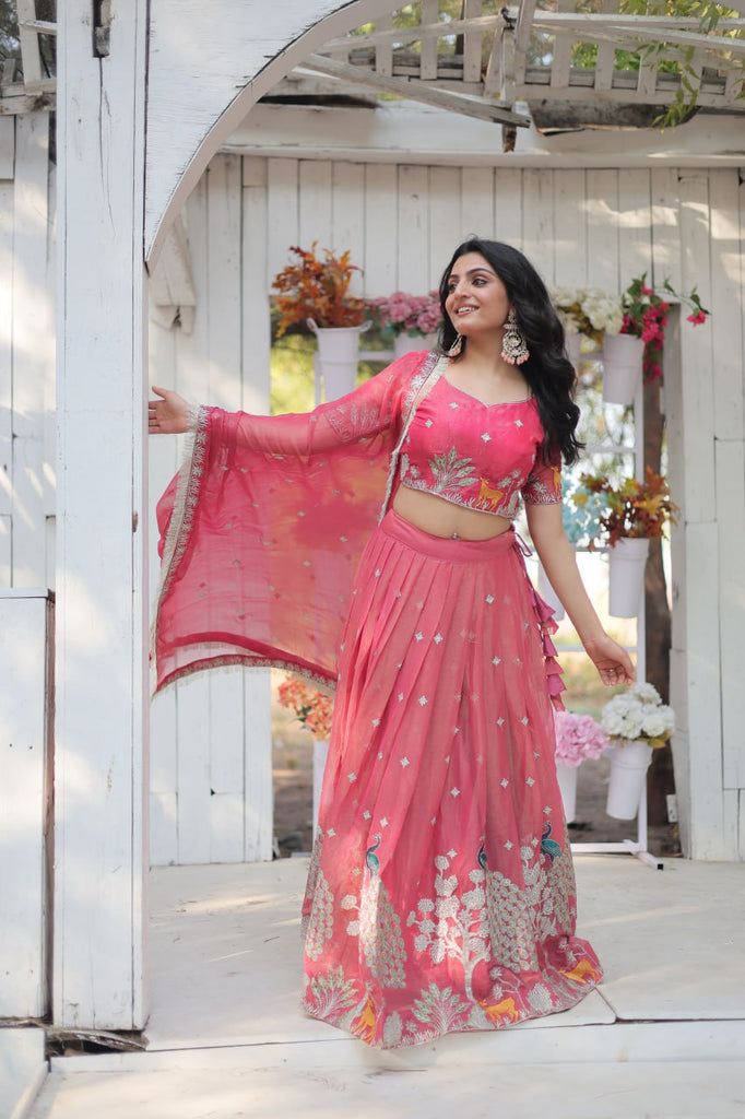 Pink Elegant Gold Coin Lehenga Choli with Sequins & Thread Embroidery ClothsVilla