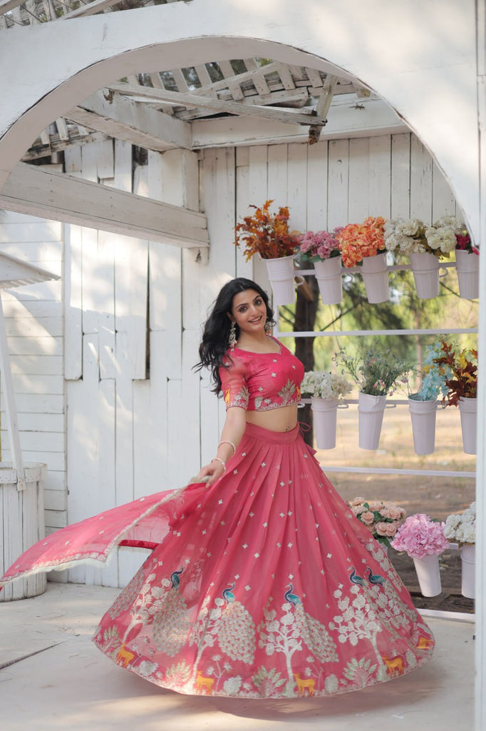 Pink Elegant Gold Coin Lehenga Choli with Sequins & Thread Embroidery ClothsVilla