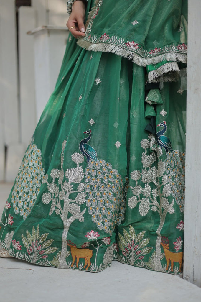 Green Elegant Gold Coin Lehenga Choli with Sequins & Thread Embroidery ClothsVilla