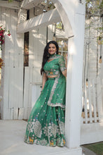 Load image into Gallery viewer, Green Elegant Gold Coin Lehenga Choli with Sequins &amp; Thread Embroidery ClothsVilla