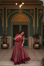 Load image into Gallery viewer, Red Elegant Printed Rayon Lehenga Set with Gota Patti Lace and Kali Pattern ClothsVilla