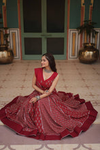 Load image into Gallery viewer, Red Elegant Printed Rayon Lehenga Set with Gota Patti Lace and Kali Pattern ClothsVilla