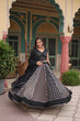 Load image into Gallery viewer, Black Elegant Printed Rayon Lehenga Set with Gota Patti Lace and Kali Pattern ClothsVilla