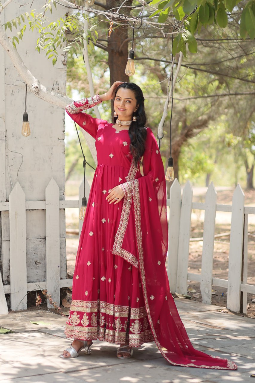 Pink Faux Blooming Gown with Sequins Embroidery and Dupatta ClothsVilla