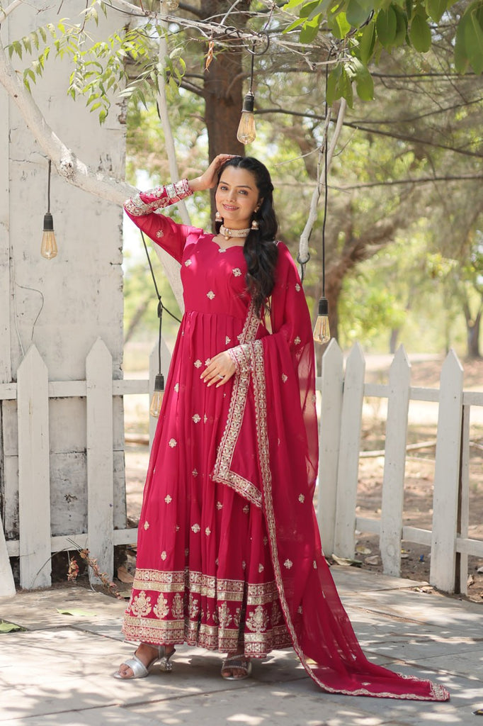 Pink Faux Blooming Gown with Sequins Embroidery and Dupatta ClothsVilla