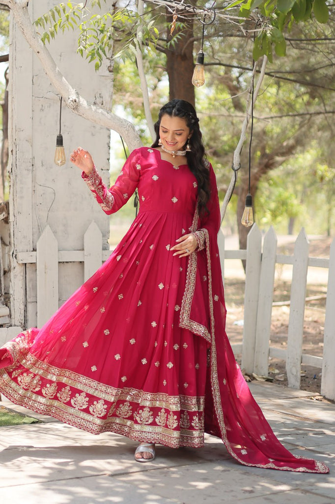 Pink Faux Blooming Gown with Sequins Embroidery and Dupatta ClothsVilla