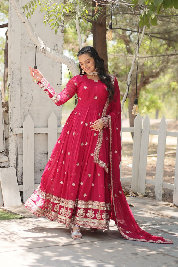 Pink Faux Blooming Gown with Sequins Embroidery and Dupatta ClothsVilla