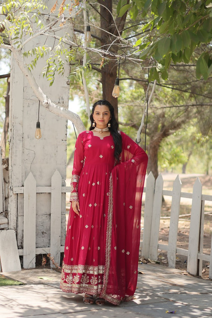 Pink Faux Blooming Gown with Sequins Embroidery and Dupatta ClothsVilla