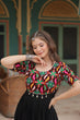 Load image into Gallery viewer, Black Designer Rayon Gown with Kutchi Gamthi Kodi Work and 3-Layer Gathering Stitch ClothsVilla