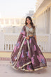 Load image into Gallery viewer, Brown Exquisite Women's Fully Flaired Lehenga Set in Digital Printed Russian Silk with Sequins Embroidery ClothsVilla