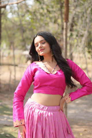Pink Elegant Dayble Viscose Kalamkari Jari Weaving Lehenga with Designer Blouse ClothsVilla.com