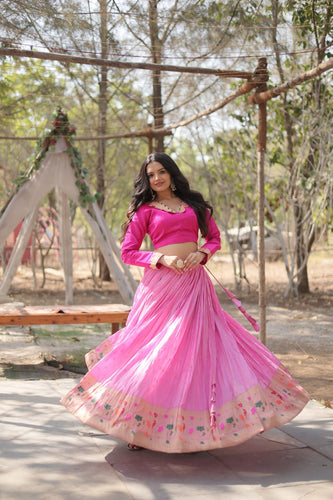 Pink Elegant Dayble Viscose Kalamkari Jari Weaving Lehenga with Designer Blouse ClothsVilla.com