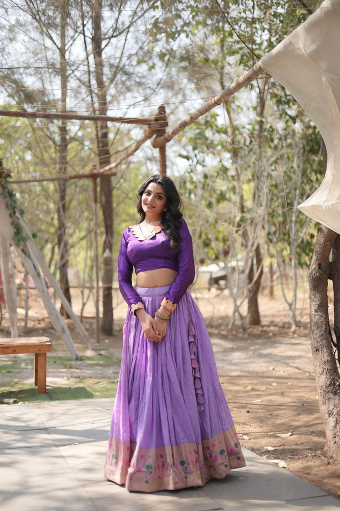 Purple Elegant Dayble Viscose Kalamkari Jari Weaving Lehenga with Designer Blouse ClothsVilla.com