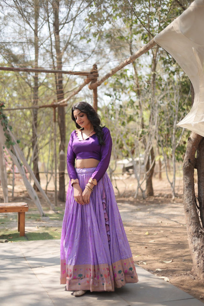 Purple Elegant Dayble Viscose Kalamkari Jari Weaving Lehenga with Designer Blouse ClothsVilla.com