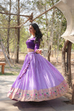 Load image into Gallery viewer, Purple Elegant Dayble Viscose Kalamkari Jari Weaving Lehenga with Designer Blouse ClothsVilla.com