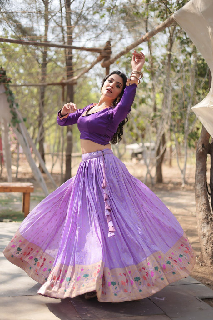 Purple Elegant Dayble Viscose Kalamkari Jari Weaving Lehenga with Designer Blouse ClothsVilla.com