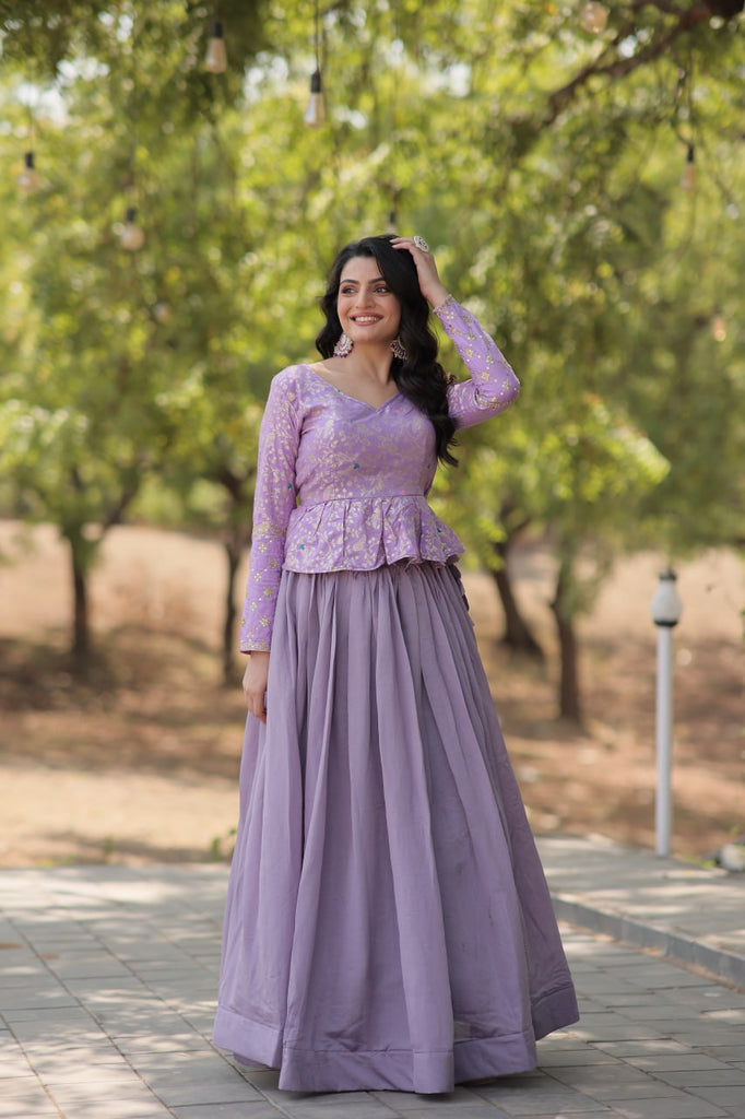 Purple Trendy Co-ord Set with Pure Viscose Dayble Flower Design and Sequins Embroidered Blouse Clothsvilla