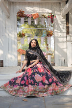 Load image into Gallery viewer, Black Exquisite Digital Printed Georgette Lehenga with Tassels and Embroidery ClothsVilla