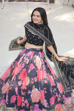 Load image into Gallery viewer, Black Exquisite Digital Printed Georgette Lehenga with Tassels and Embroidery ClothsVilla