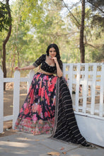 Load image into Gallery viewer, Black Exquisite Digital Printed Georgette Lehenga with Tassels and Embroidery ClothsVilla