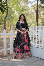 Load image into Gallery viewer, Black Exquisite Digital Printed Georgette Lehenga with Tassels and Embroidery ClothsVilla