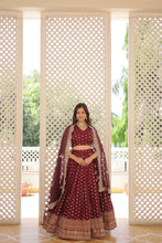 Load image into Gallery viewer, Maroon Enchanting Dayble Viscose Jacquard Lehenga Set with Double Zari Work ClothsVilla