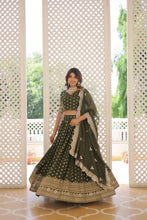 Load image into Gallery viewer, Green Enchanting Dayble Viscose Jacquard Lehenga Set with Double Zari Work ClothsVilla