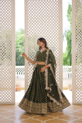 Green Enchanting Dayble Viscose Jacquard Lehenga Set with Double Zari Work ClothsVilla
