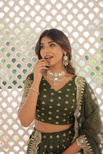 Load image into Gallery viewer, Green Enchanting Dayble Viscose Jacquard Lehenga Set with Double Zari Work ClothsVilla