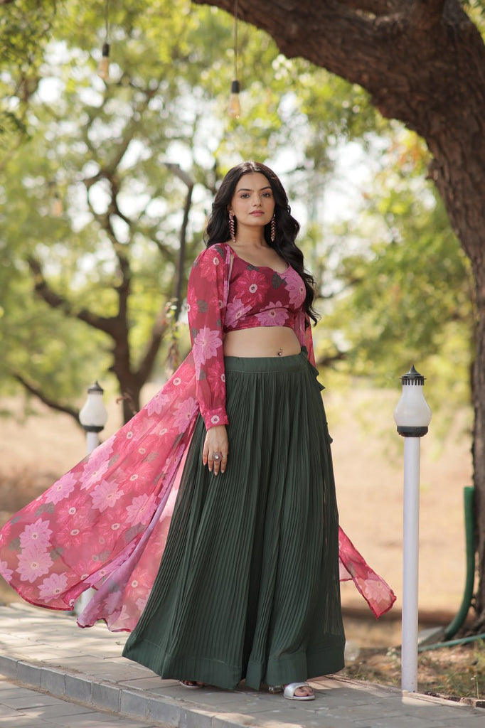 Pink Faux Georgette Lehenga Set with Shrug and Exquisite Craftsmanship Clothsvilla