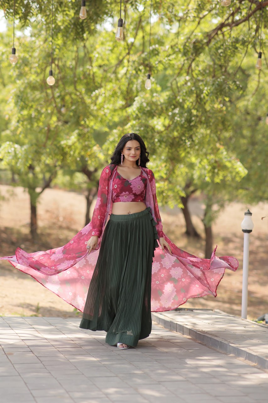 Pink Faux Georgette Lehenga Set with Shrug and Exquisite Craftsmanship Clothsvilla Main image