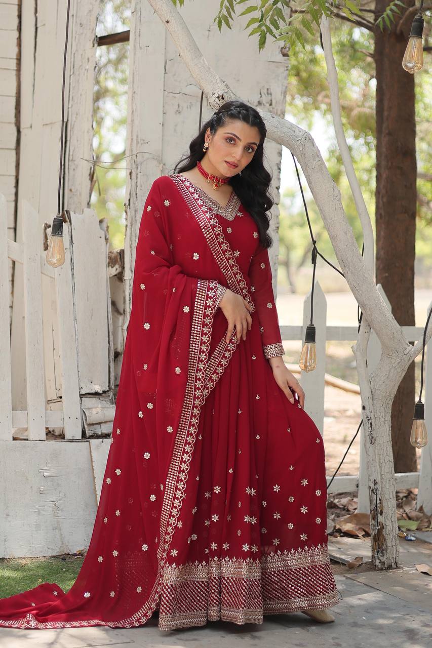 Pink Epitome of Grace: Faux Blooming Anarkali Suit with Rich Sequins Embroidery ClothsVilla Main image