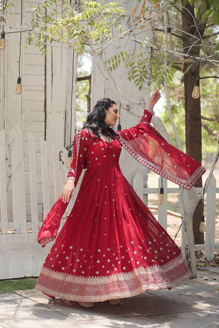 Pink Epitome of Grace: Faux Blooming Anarkali Suit with Rich Sequins Embroidery ClothsVilla