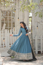 Load image into Gallery viewer, Teal Blue Stunning Faux Georgette Gown with Rich Sequins Embroidery ClothsVilla