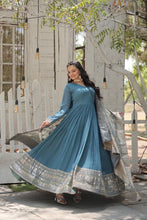 Load image into Gallery viewer, Teal Blue Stunning Faux Georgette Gown with Rich Sequins Embroidery ClothsVilla