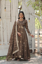 Load image into Gallery viewer, Beige Elegant Vichitra Shimmer Gown with Rich Sequins Embroidery ClothsVilla