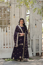 Load image into Gallery viewer, Navy Blue Elegant Vichitra Shimmer Gown with Rich Sequins Embroidery ClothsVilla