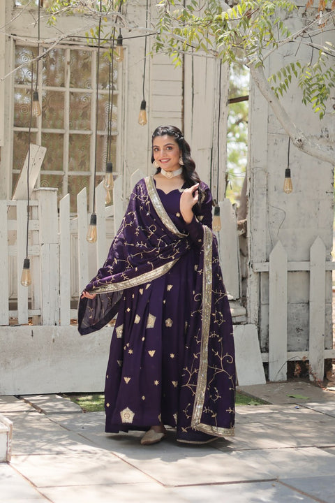 Navy Blue Elegant Vichitra Shimmer Gown with Rich Sequins Embroidery ClothsVilla Main image