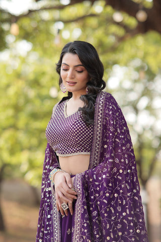 Purple Stunning Faux Blooming Lehenga with Heavy Sequins & Thread Embroidery ClothsVilla