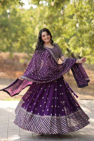 Purple Stunning Faux Blooming Lehenga with Heavy Sequins & Thread Embroidery ClothsVilla