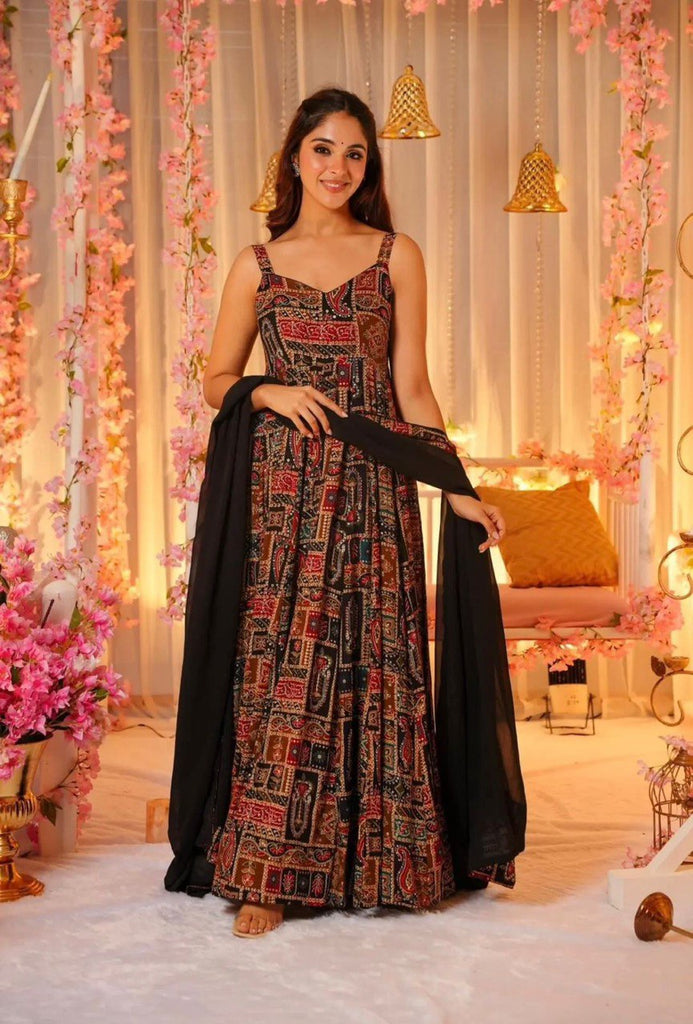 Red Elegance with a Modern Touch: Exclusive Digital Printed Anarkali Gown ClothsVilla.com