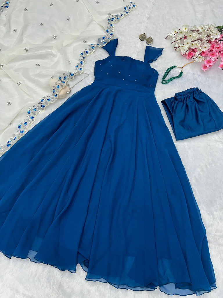 Blue Embrace Elegance with a Modern Touch: Exclusive Anarkali Suit ClothsVilla