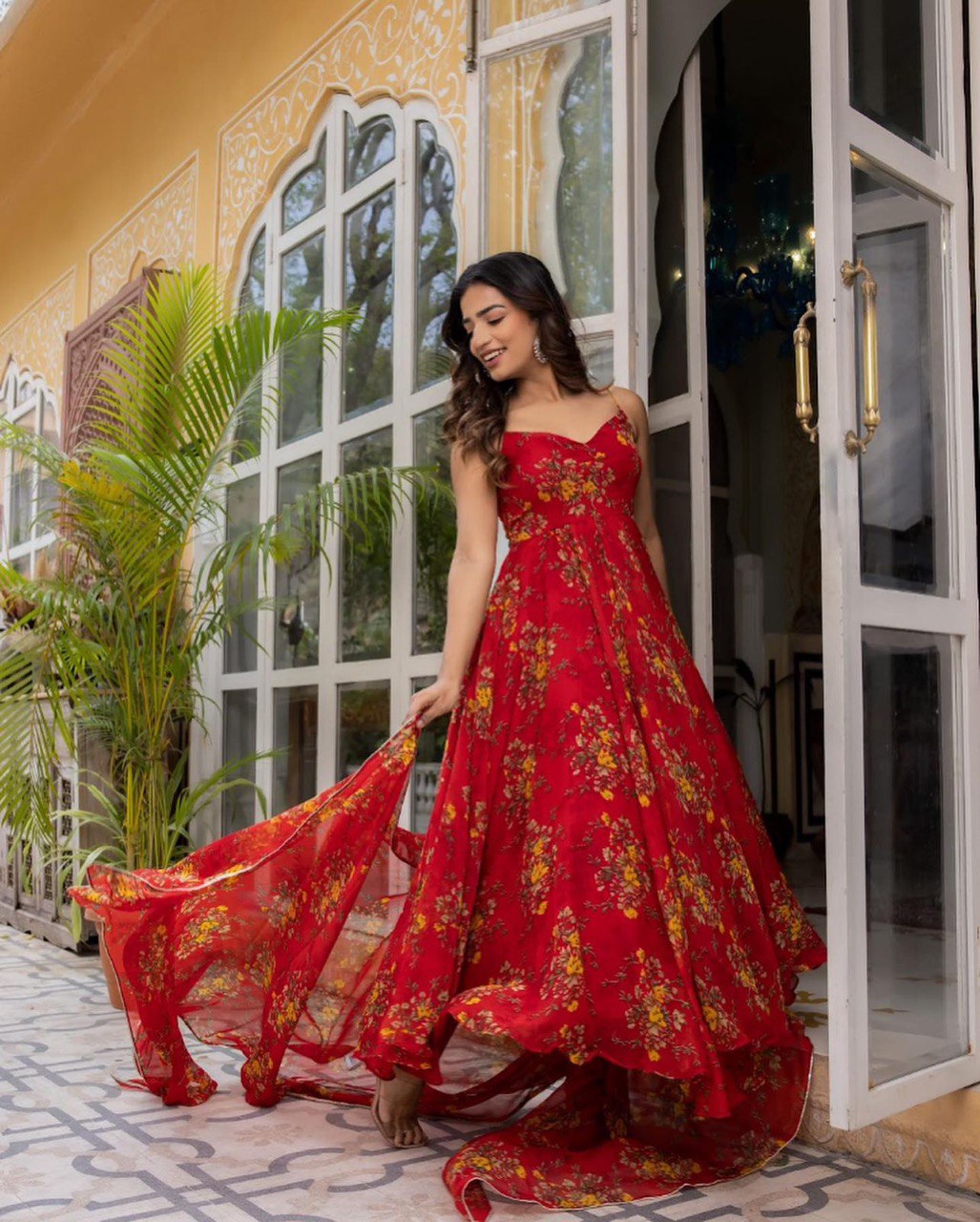 Red Experience Elegance with a Modern Touch: Exclusive Anarkali Suit ClothsVilla