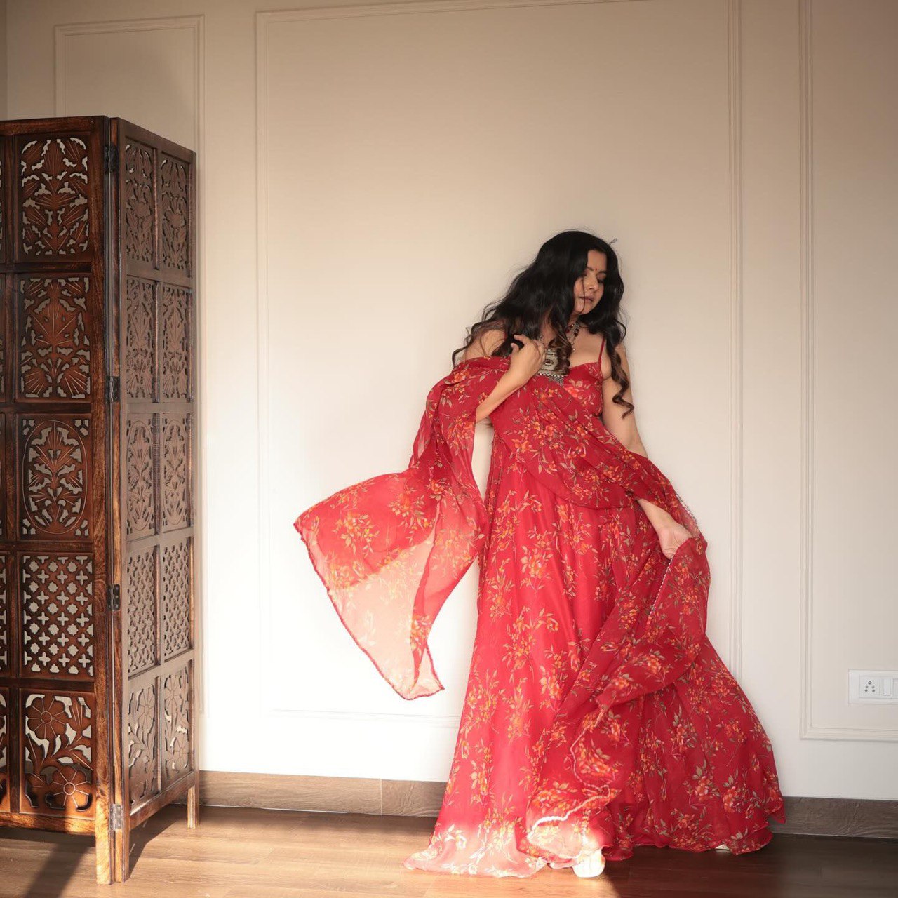 Red Experience Elegance with a Modern Touch: Exclusive Anarkali Suit ClothsVilla
