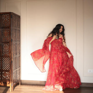 Red Experience Elegance with a Modern Touch: Exclusive Anarkali Suit ClothsVilla