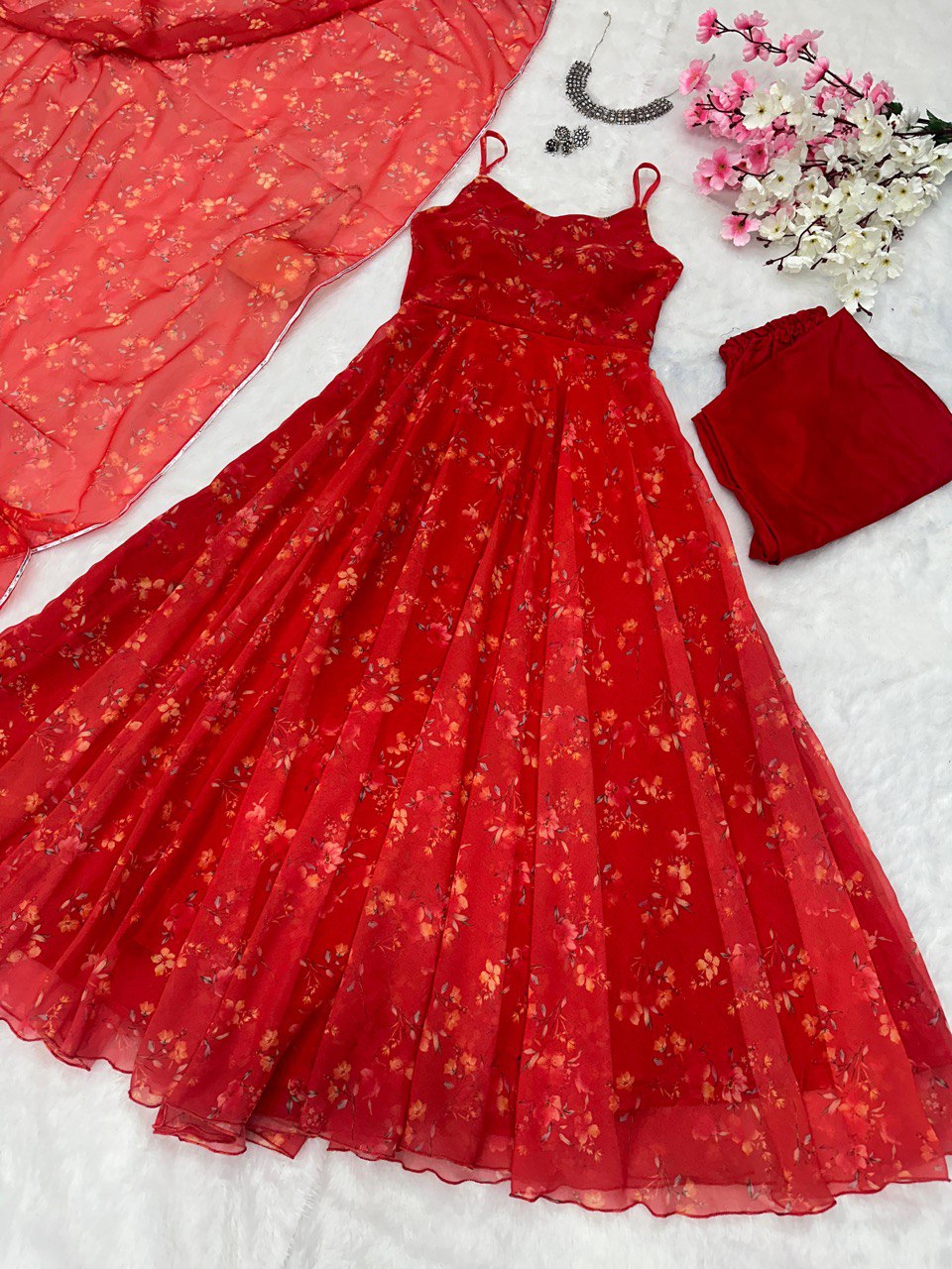 Red Experience Elegance with a Modern Touch: Exclusive Anarkali Suit ClothsVilla