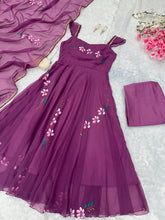 Load image into Gallery viewer, Purple Elegance Meets Artistry: Exclusive Handpainted Anarkali Suit ClothsVilla