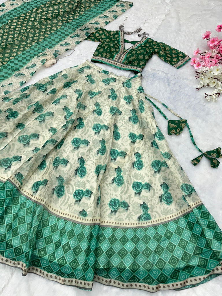 Green Embrace Elegance with a Modern Touch – Exclusive Designer Lehenga Choli ClothsVilla