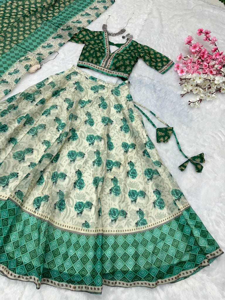 Green Embrace Elegance with a Modern Touch – Exclusive Designer Lehenga Choli ClothsVilla