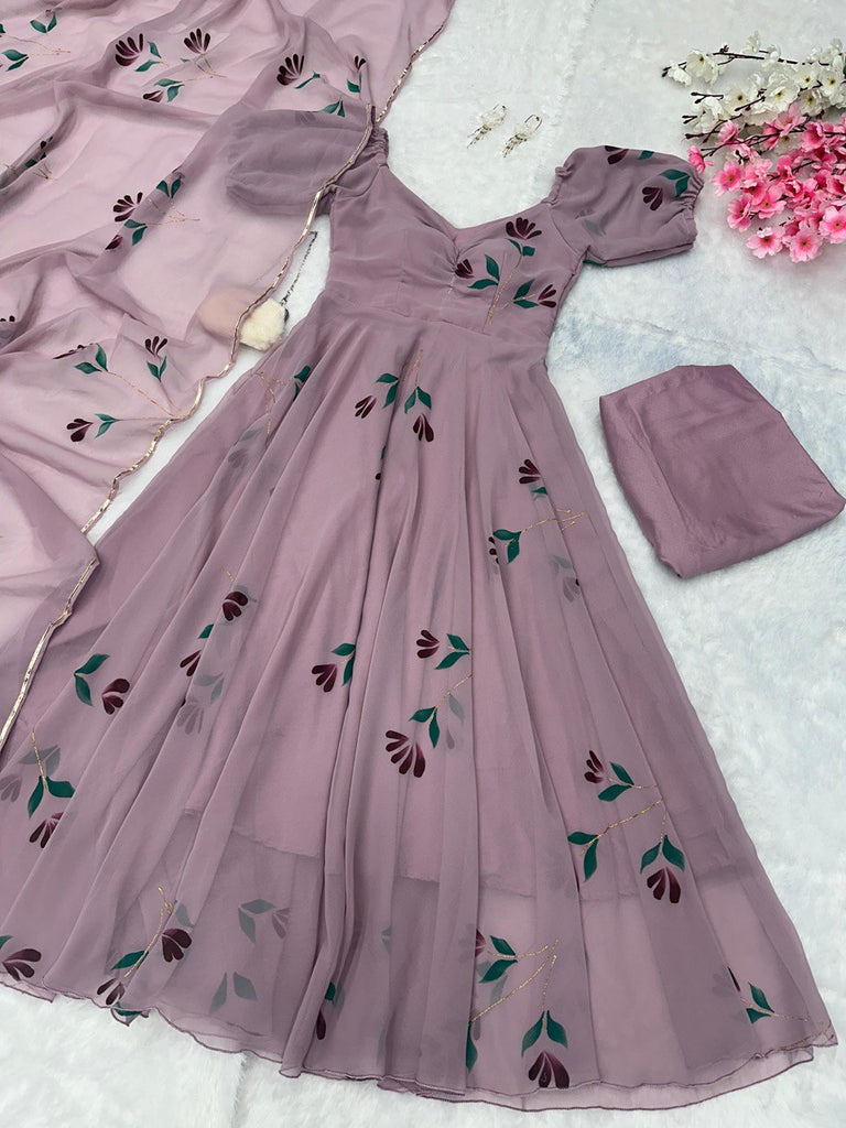 Purple Elevate Your Style with Handpainted Elegance – Exclusive Anarkali Suit ClothsVilla